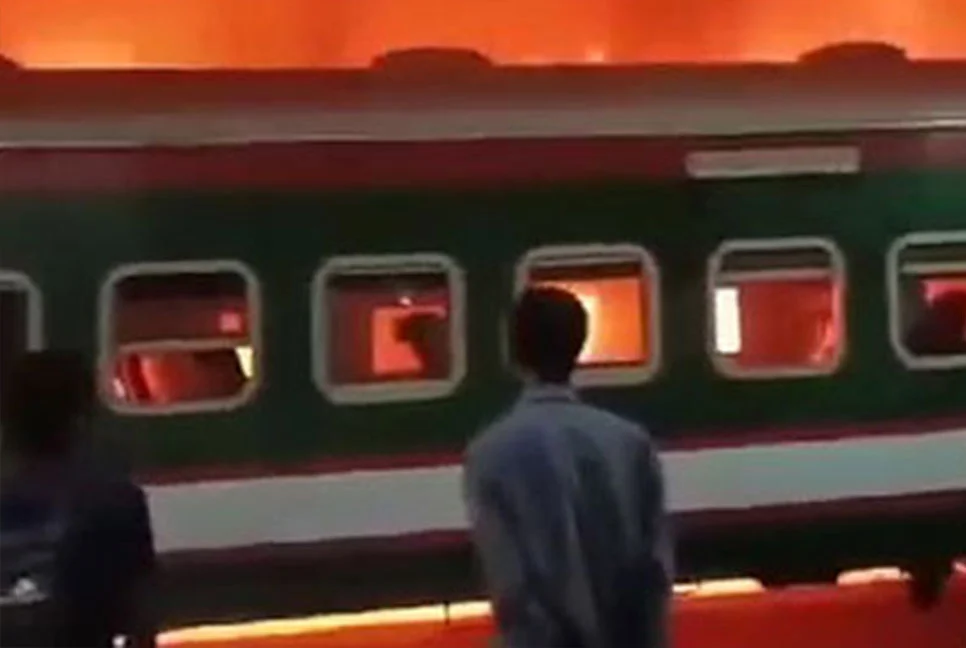 A train caught fire at Tangail
